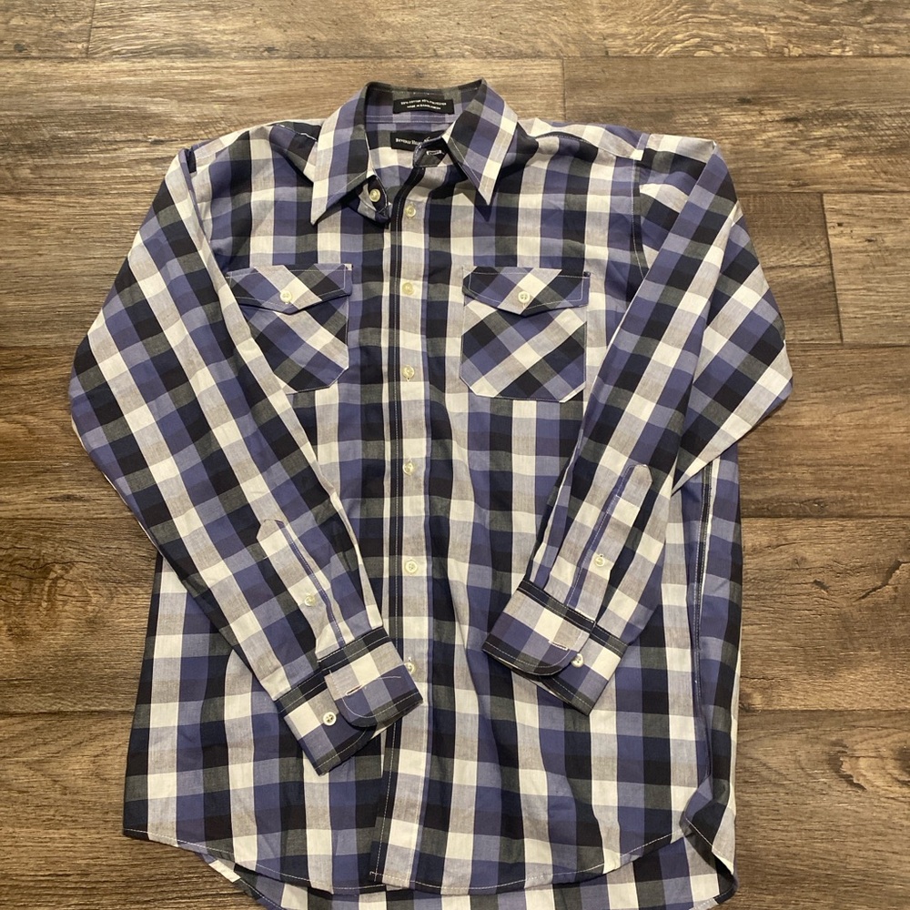 Beverly Hills Polo Club Black and Blue Plaid Button down
